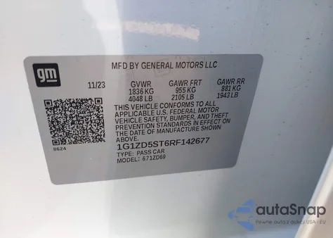 2024 Chevrolet Malibu Fwd 1Lt z USA, uszkodzony, nr VIN 1G1ZD5ST6RF142677